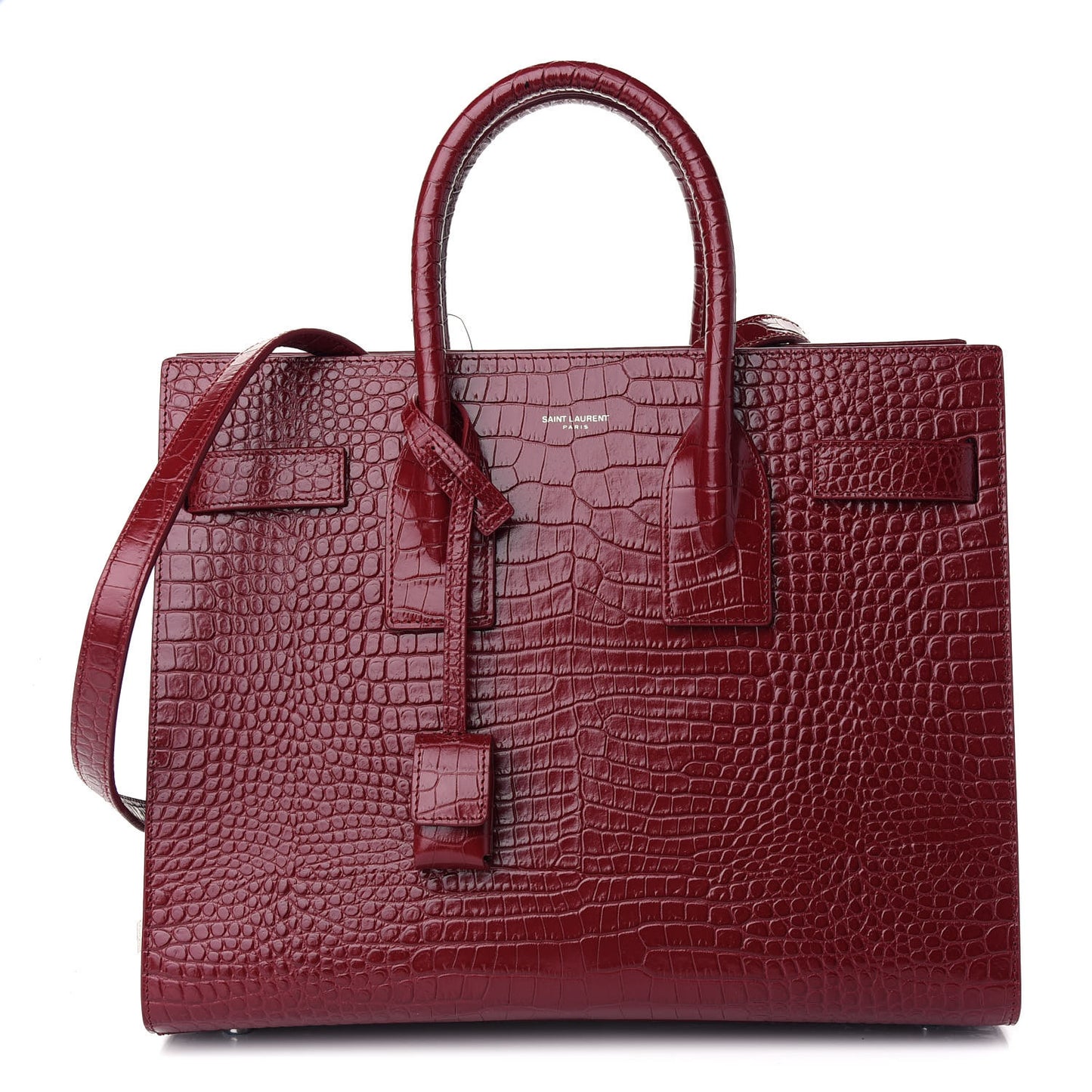 Calfskin Crocodile Embossed Small Sac de Jour Red Lacquer