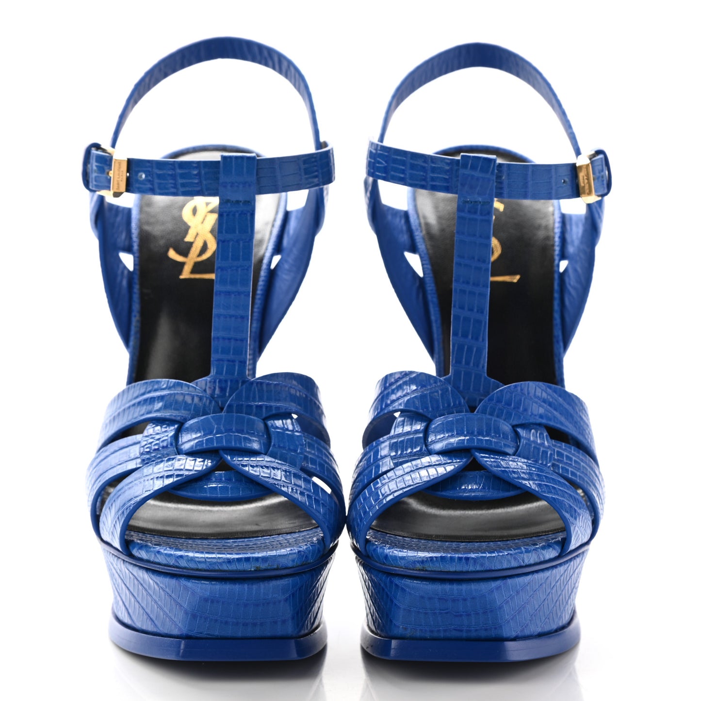 Calfskin Crocodile Embossed Tribute 105 Platform Sandals 36 Royal Blue