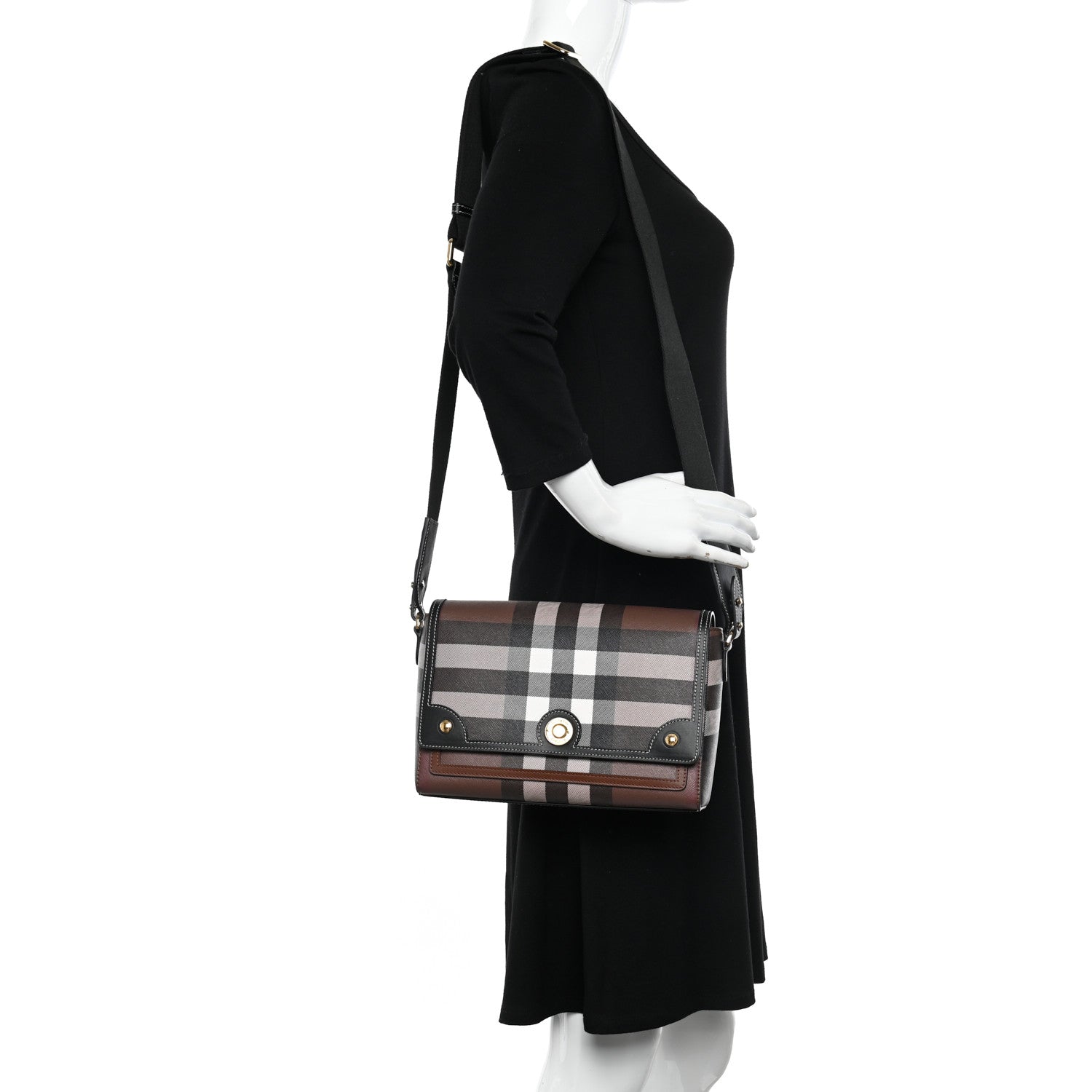 Burberry Calfskin Giant Check E-Canvas Note Crossbody Bag Dark Birch Brown 2 of 10