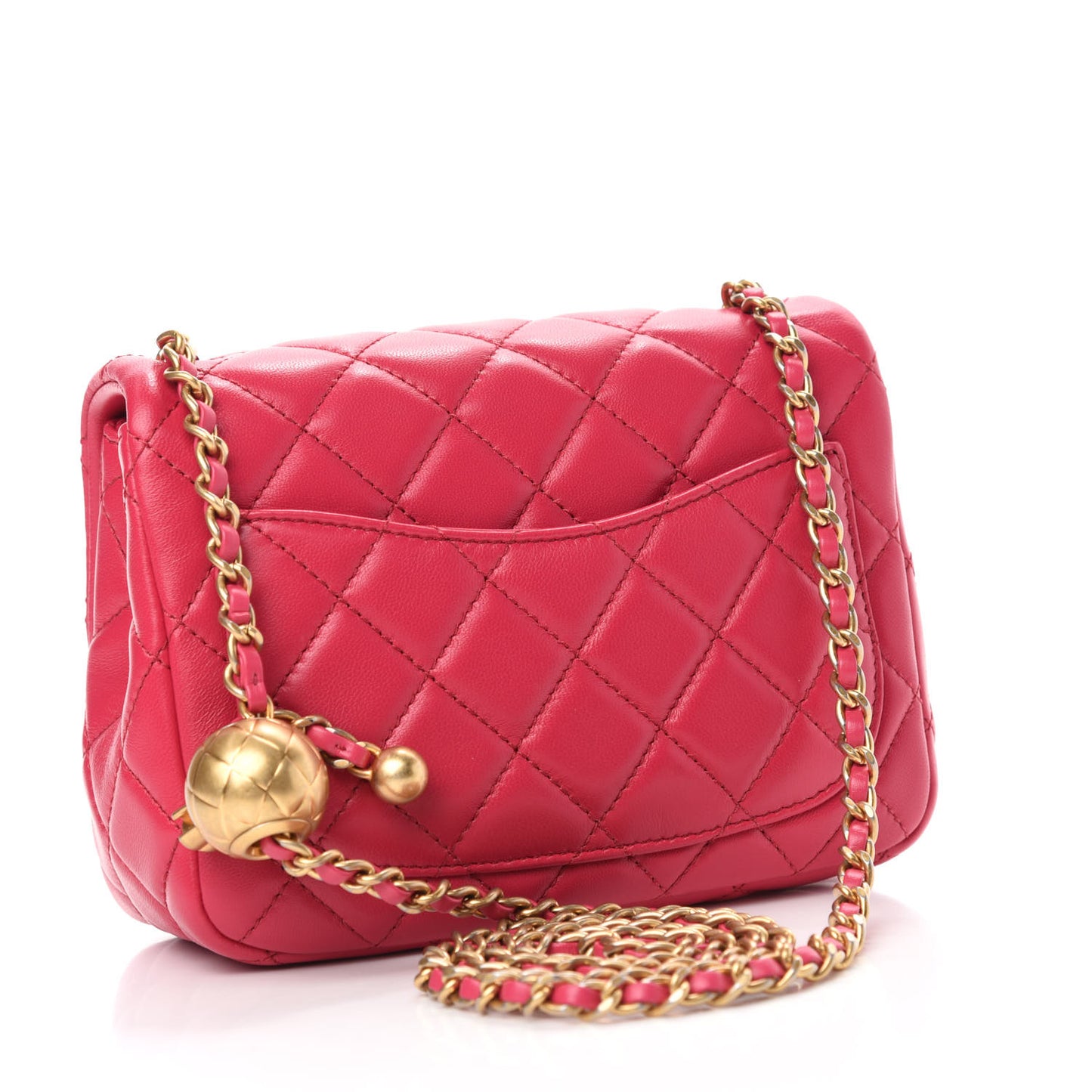 Lambskin Quilted Mini Pearl Crush Flap Dark Pink