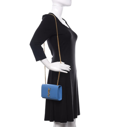 Saint Laurent Grain De Poudre Small Classic Monogram Kate Satchel Blue Clair 2 of 12