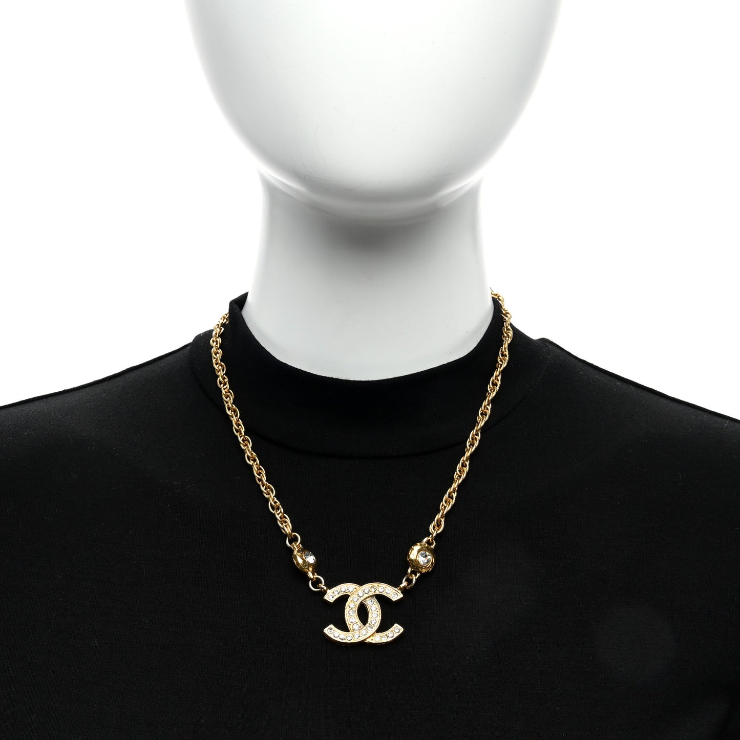 Metal Crystal CC Necklace Gold