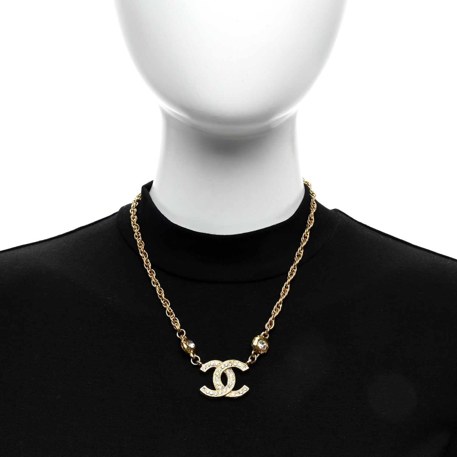 Chanel Metal Crystal CC Necklace Gold 2 of 5