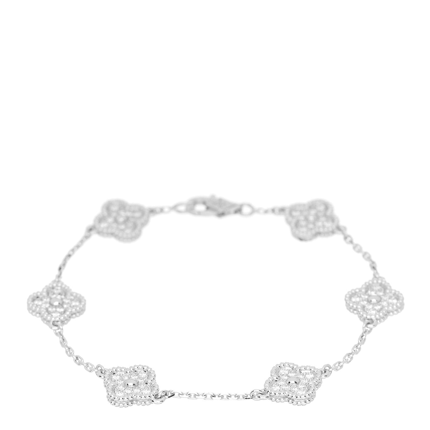 Van Cleef & Arpels 18K White Gold Diamond 6 Motifs Sweet Alhambra Bracelet 1 of 3