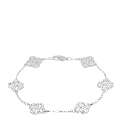 Van Cleef & Arpels 18K White Gold Diamond 6 Motifs Sweet Alhambra Bracelet 1 of 3