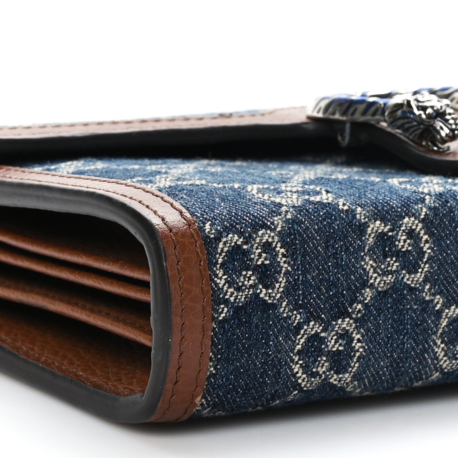 Gucci New Denim GG Monogram Dollar Calfskin Enamel Mini Dionysus Chain Wallet Blue Tea Cuir Epilog Electric Blue 10 of 11