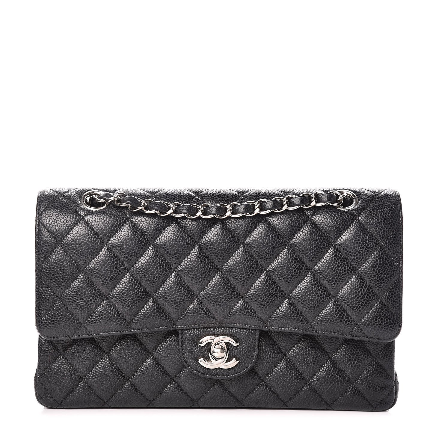 Caviar Quilted Medium Double Flap Black