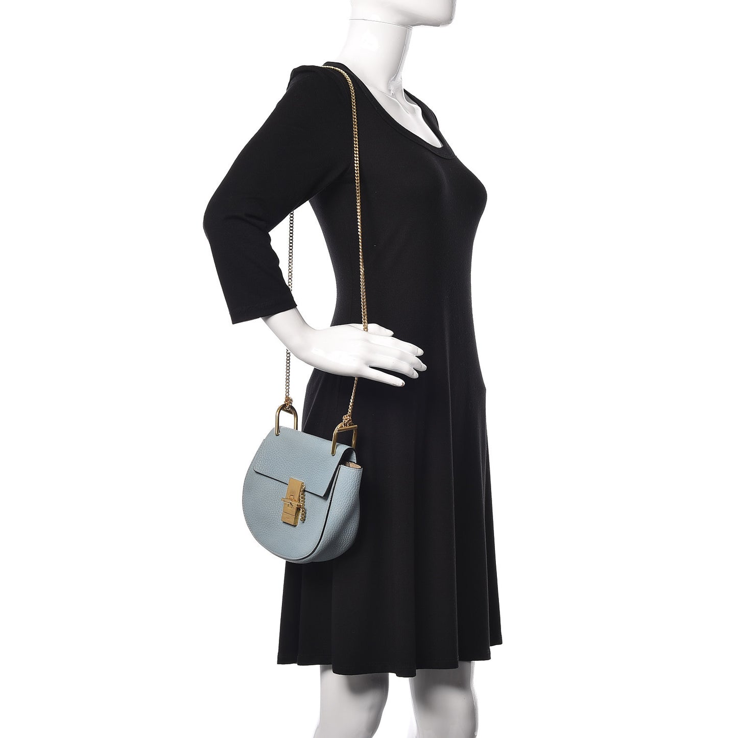 Grained Lambskin MIni Drew Shoulder Bag Cloudy Blue