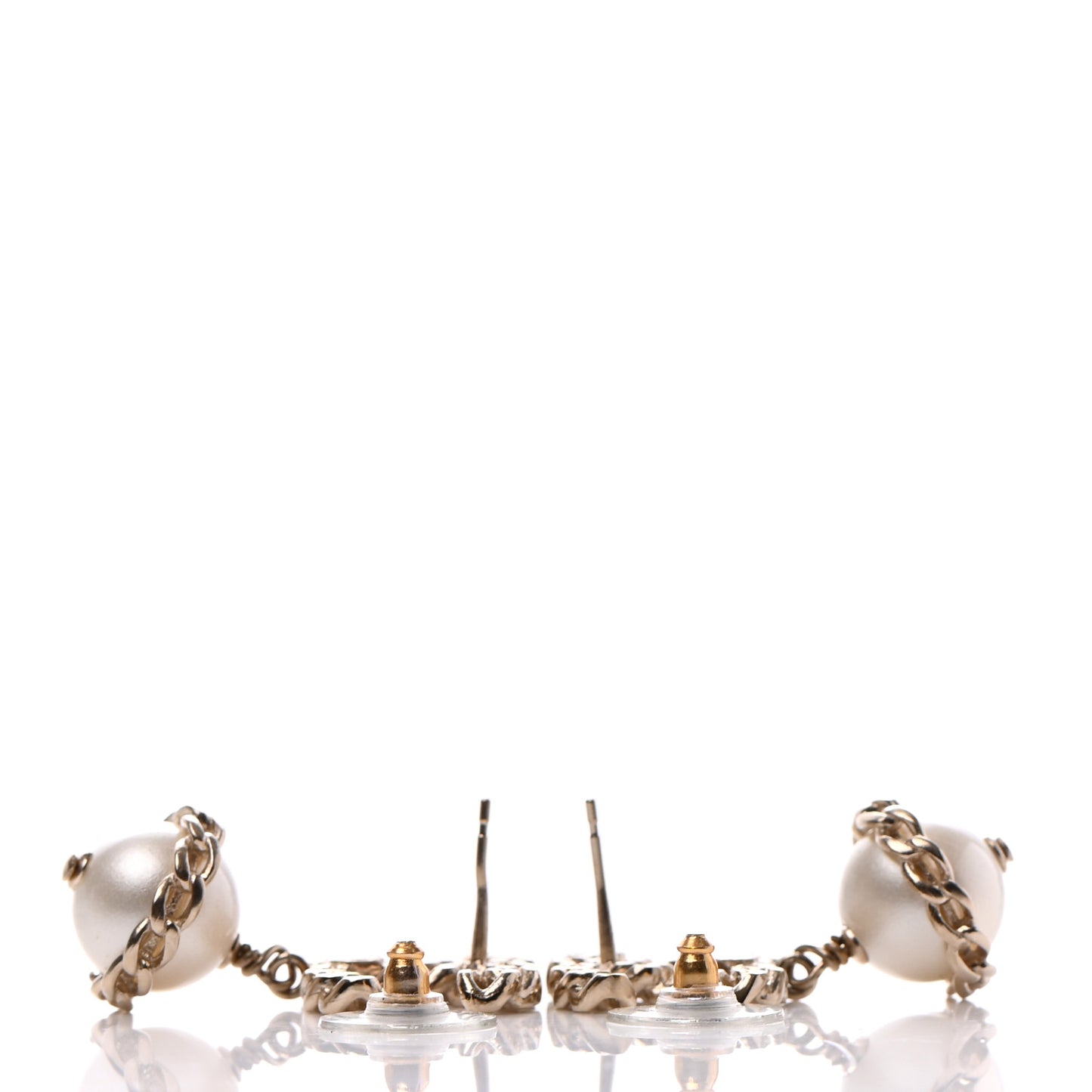 Chain Pearl CC Drop Earrings Gold