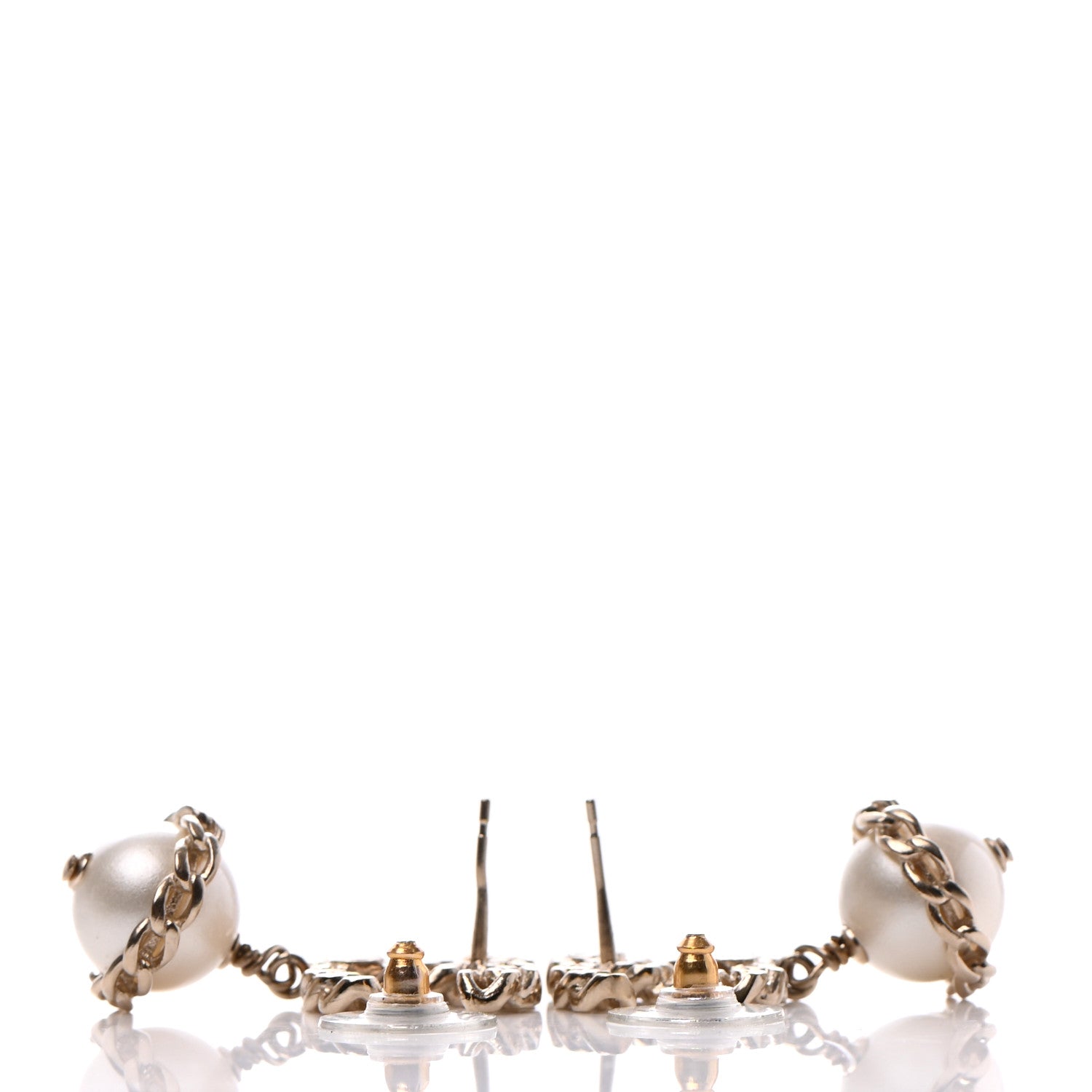 Chanel Chain Pearl CC Drop Earrings Gold 3 of 5