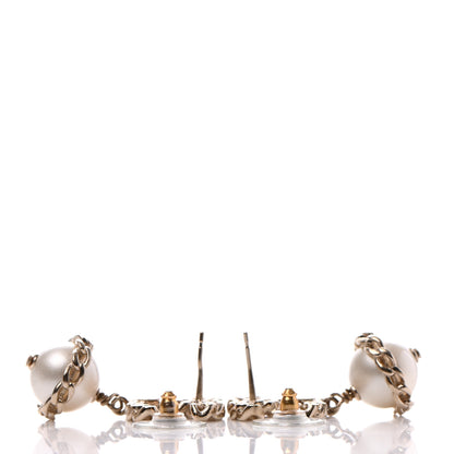 Chanel Chain Pearl CC Drop Earrings Gold 3 of 5