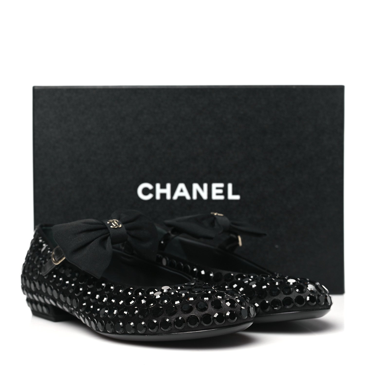 Chanel Satin Strass Bow Mary Jane Flats 36.5 Black 9 of 9