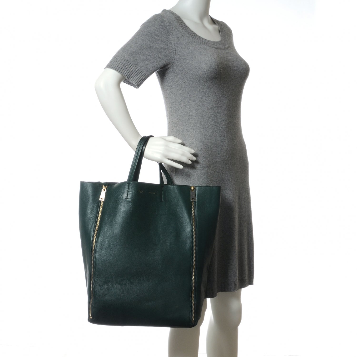 Celine Lambskin Vertical Zip Gusset Cabas Forest 2 of 8