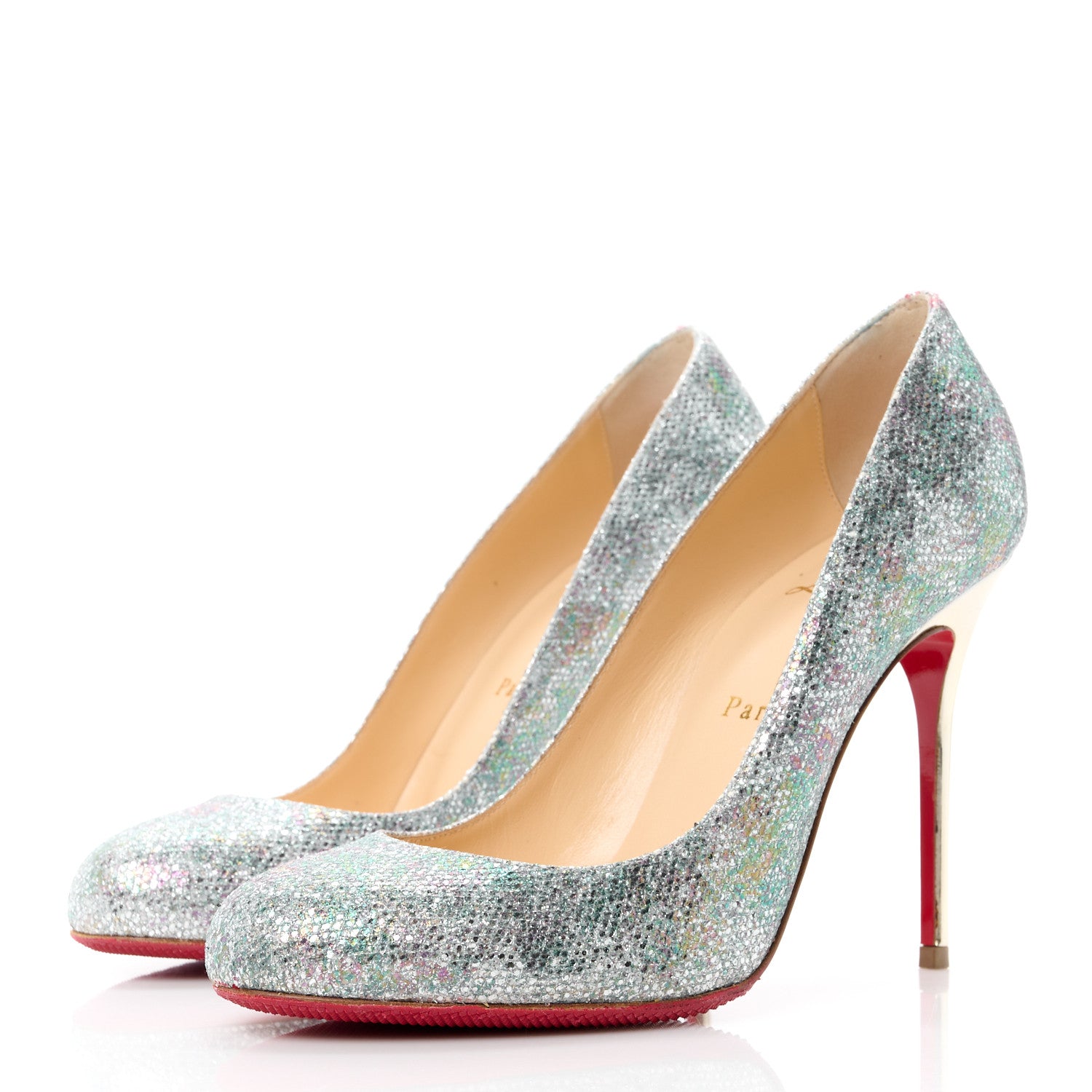 Christian Louboutin Glitter Solaria Specchio Fifi 100 Pumps 38.5 Multi Light Gold 3 of 10