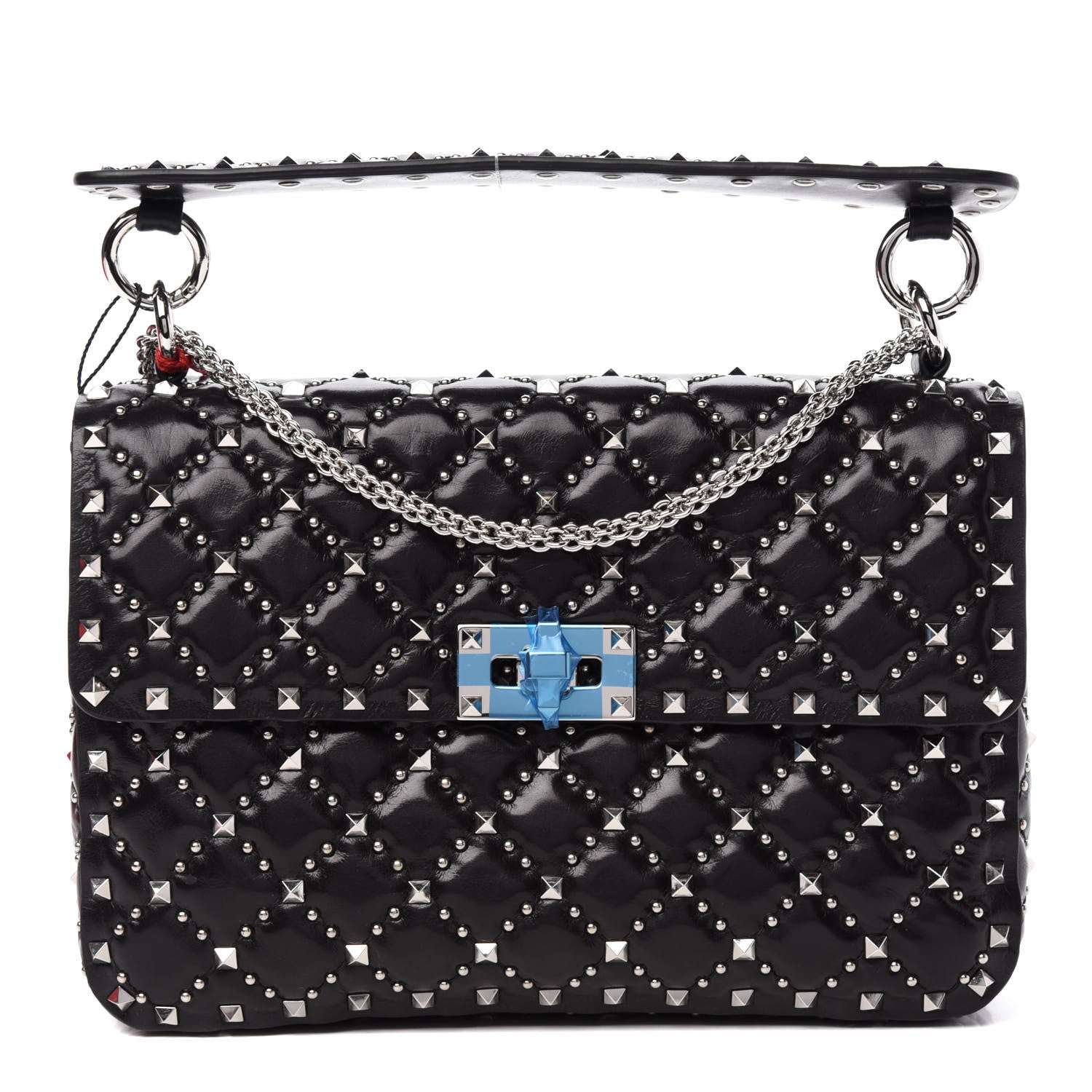 Valentino Garavani Lambskin Beaded Medium Rockstud Spike Shoulder Bag Black 1 of 10