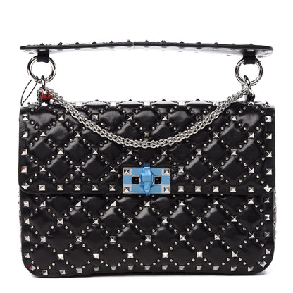 Valentino Garavani Lambskin Beaded Medium Rockstud Spike Shoulder Bag Black 1 of 10