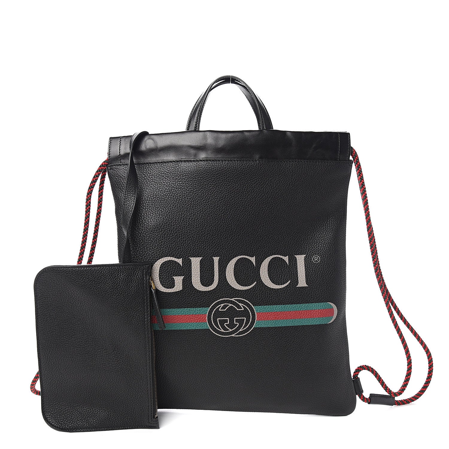 Gucci Calfskin Logo Drawstring Backpack Black 1 of 9