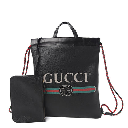 Gucci Calfskin Logo Drawstring Backpack Black 1 of 9