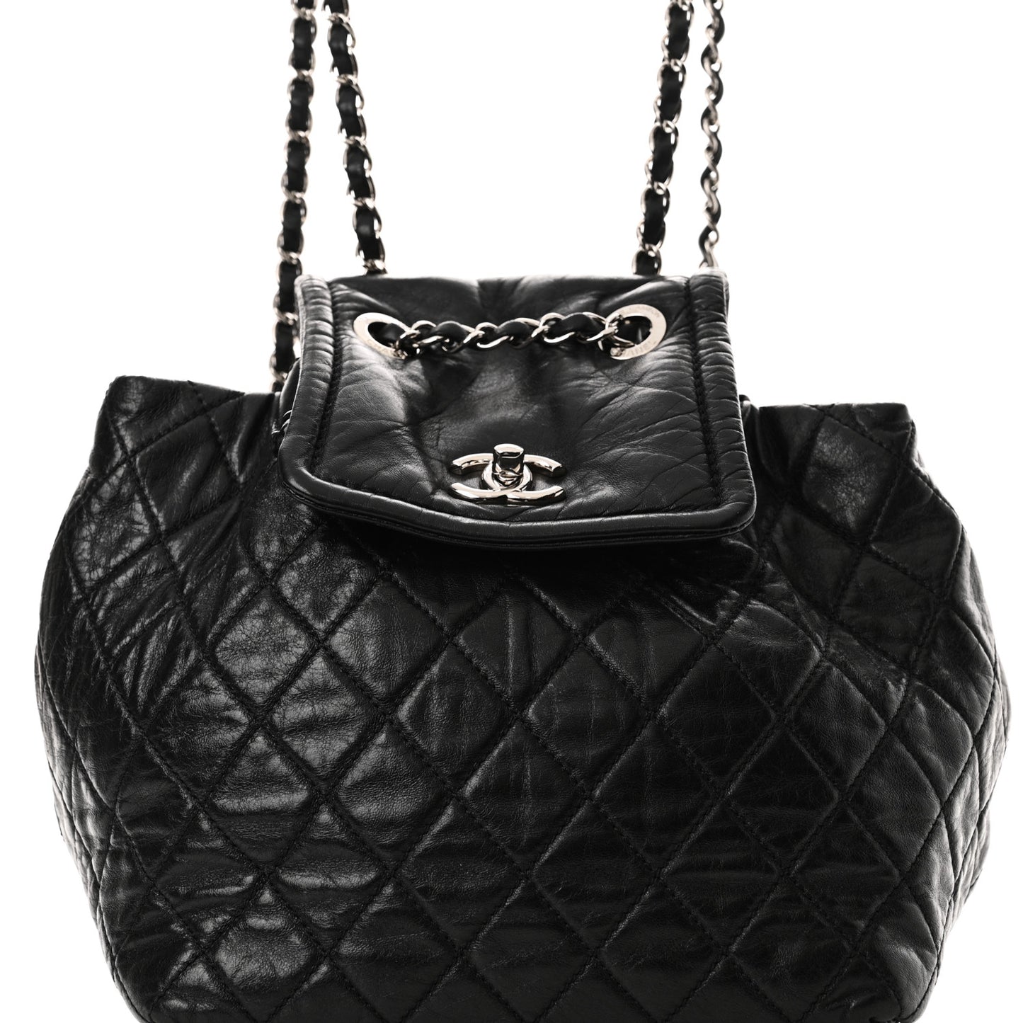 Glazed Calfskin Quilted Beijing Backpack Black