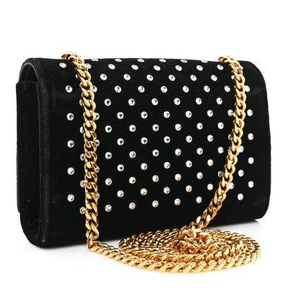 Saint Laurent Velvet Crystal Studded Monogram Small Kate Satchel Black 3 of 10