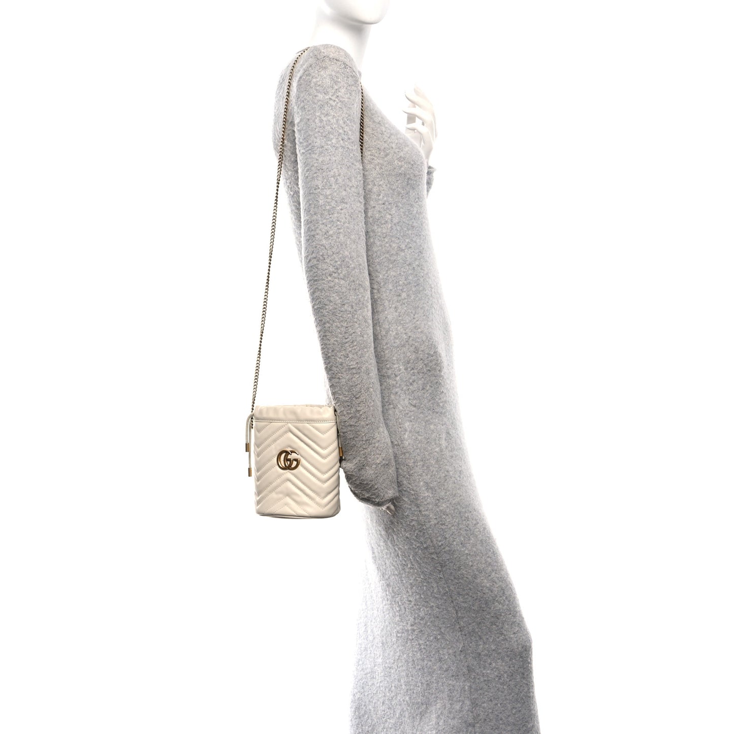 Calfskin Matelasse Mini GG Marmont 2.0 Bucket Bag White