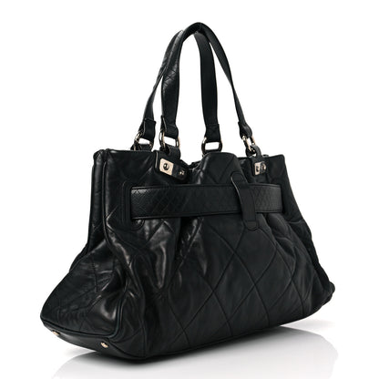 Chanel Lambskin Quilted Mademoiselle Lock Tote Black 3 of 7
