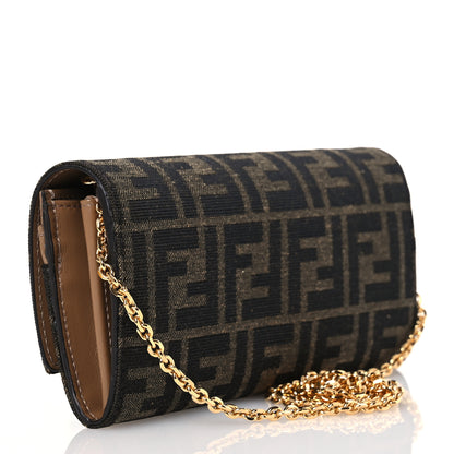 Fendi Fabric Jacquard FF 1974 Continental Wallet On Chain Tobacco Moro 3 of 16