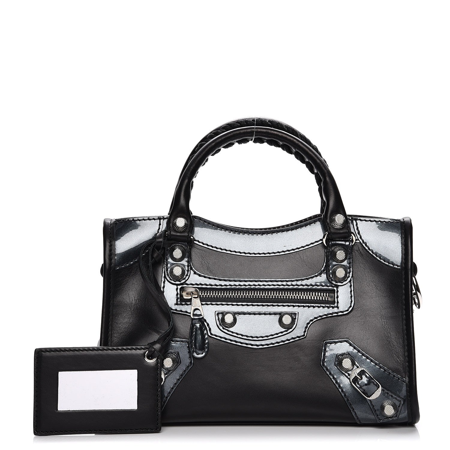 Balenciaga Smooth Calfskin Metallic Patent Giant 12 Silver Hardware Mini City Black Gris 1 of 8