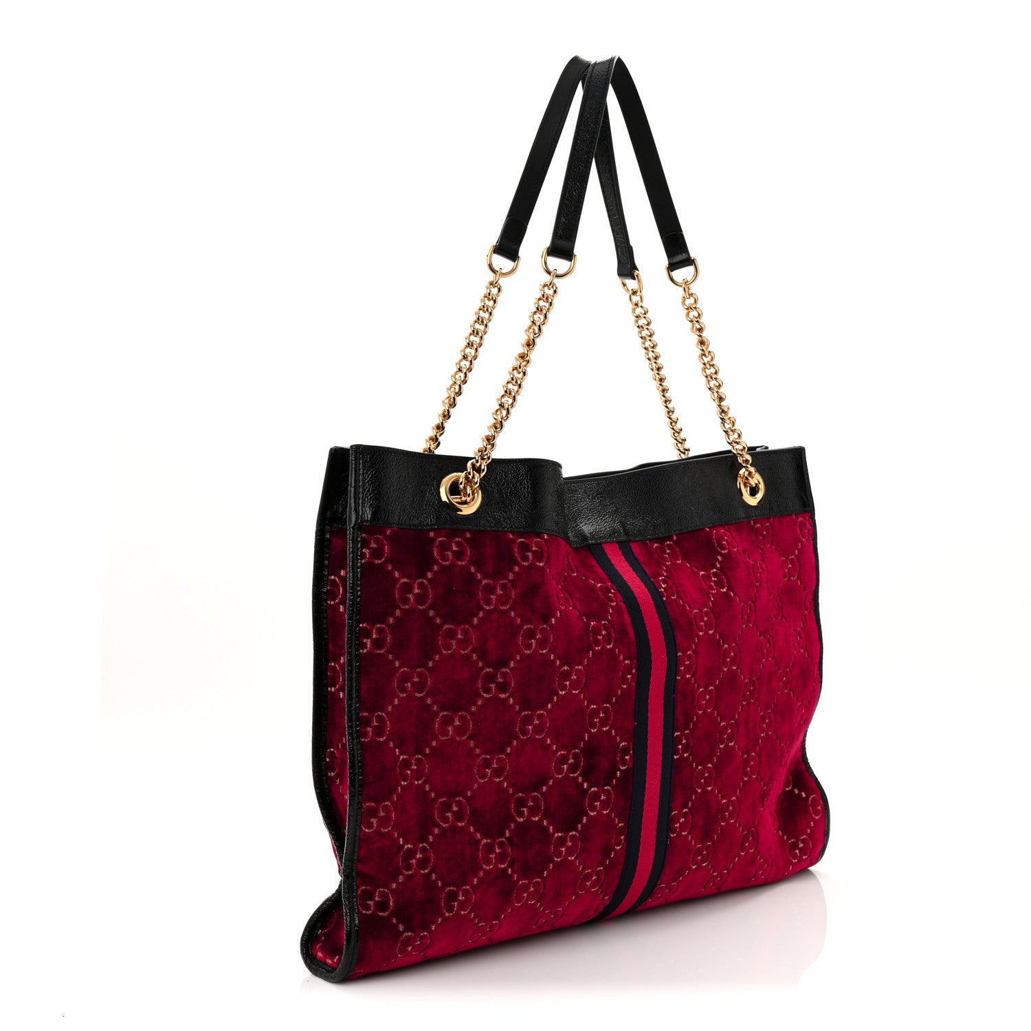 Gucci Velvet GG Monogram Large Rajah Chain Tote Red Cipria Black 4 of 11