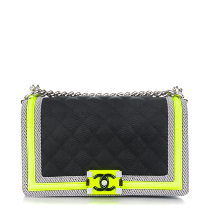 Chanel Canvas Quilted Medium Fluo Boy Flap Black Grey Yellow 1 of 11