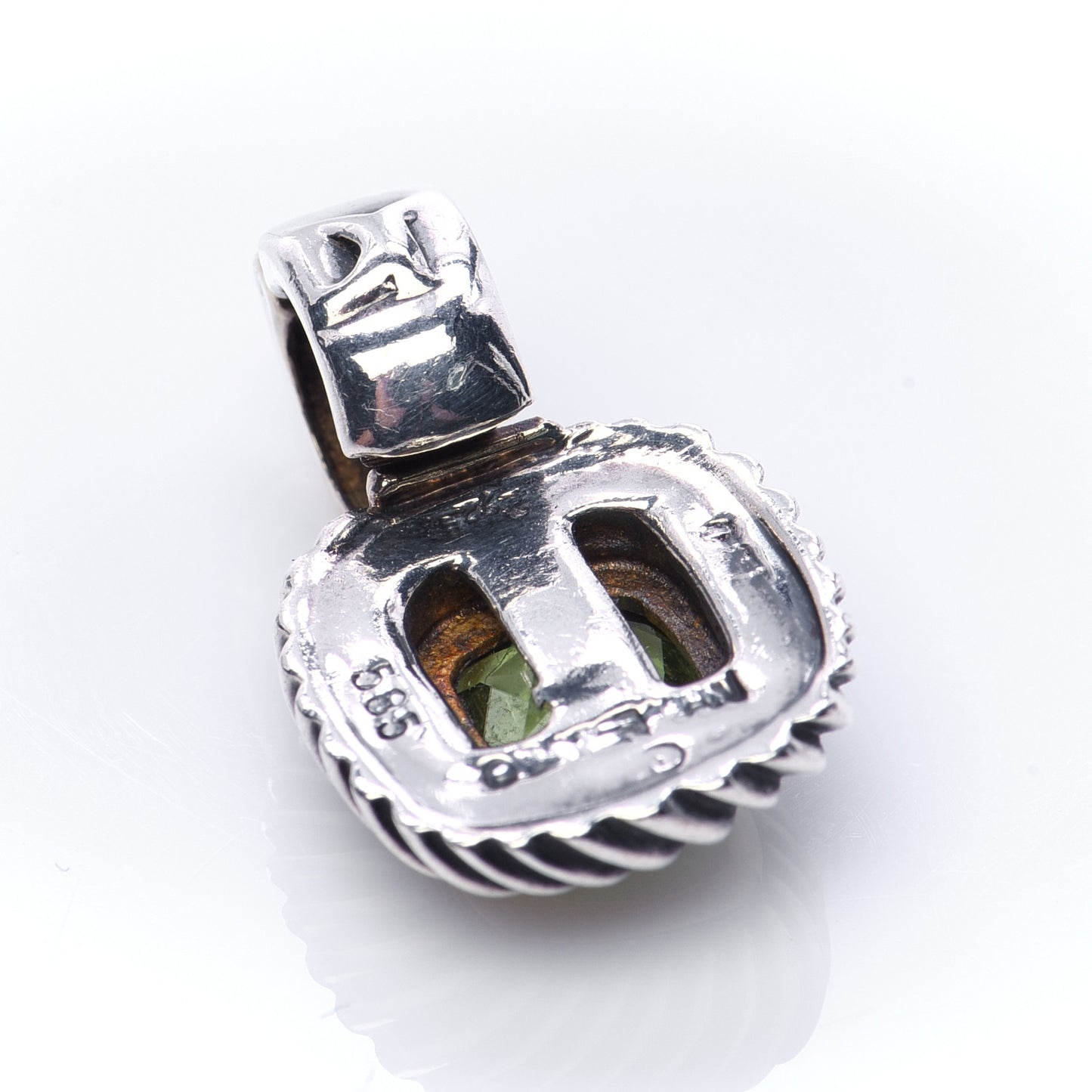 Sterling Silver 14K Yellow Gold Peridot 7mm Albion Enhancer Pendant