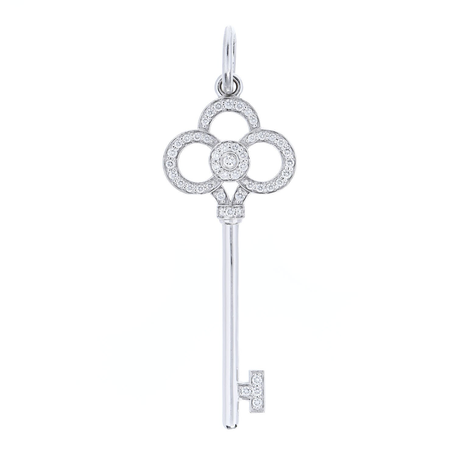 Tiffany 18K White Gold Diamond Crown Key Pendant 1 of 4