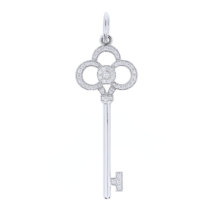 Tiffany 18K White Gold Diamond Crown Key Pendant 1 of 4