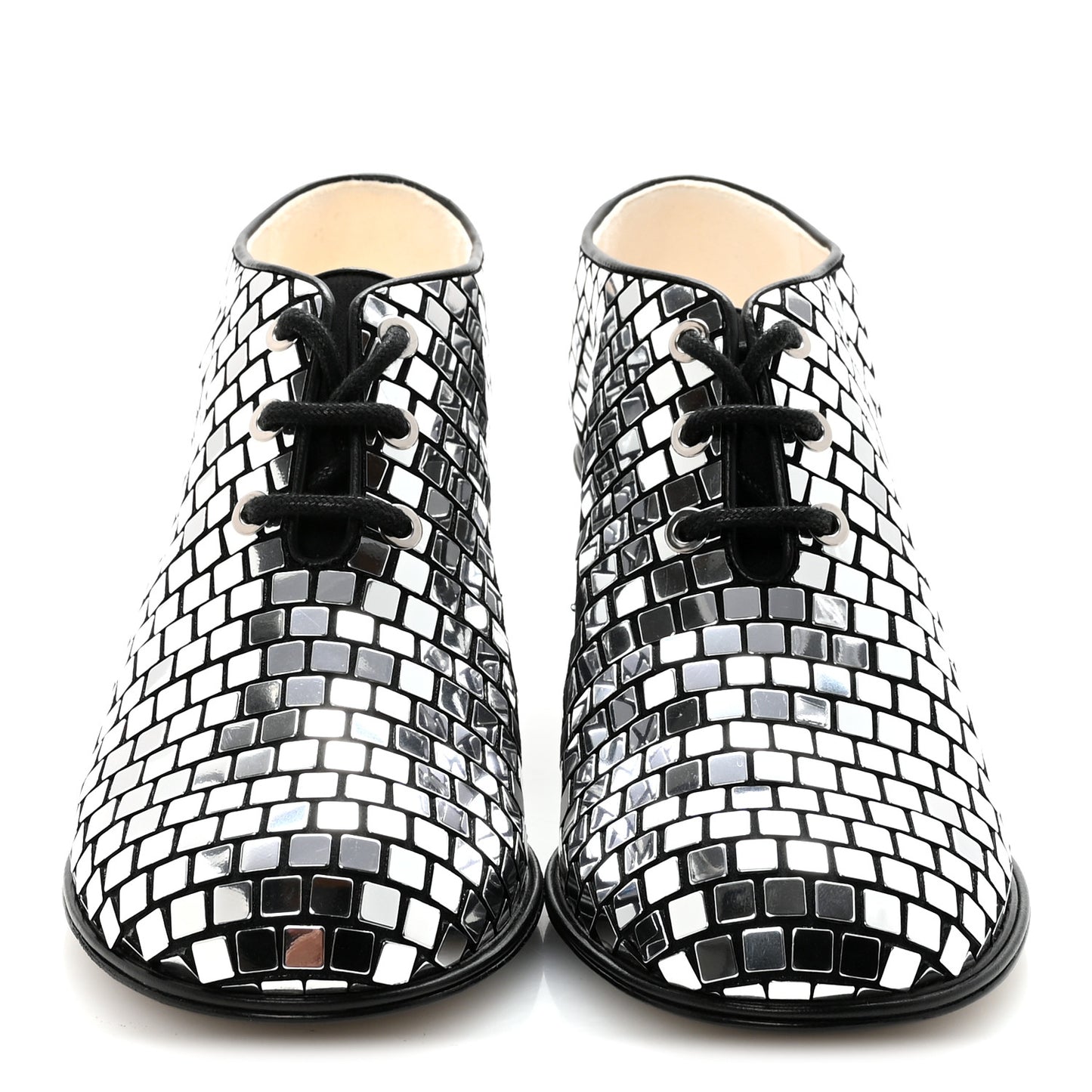 Mirror Facets Lace Up Boots 36.5 Silver