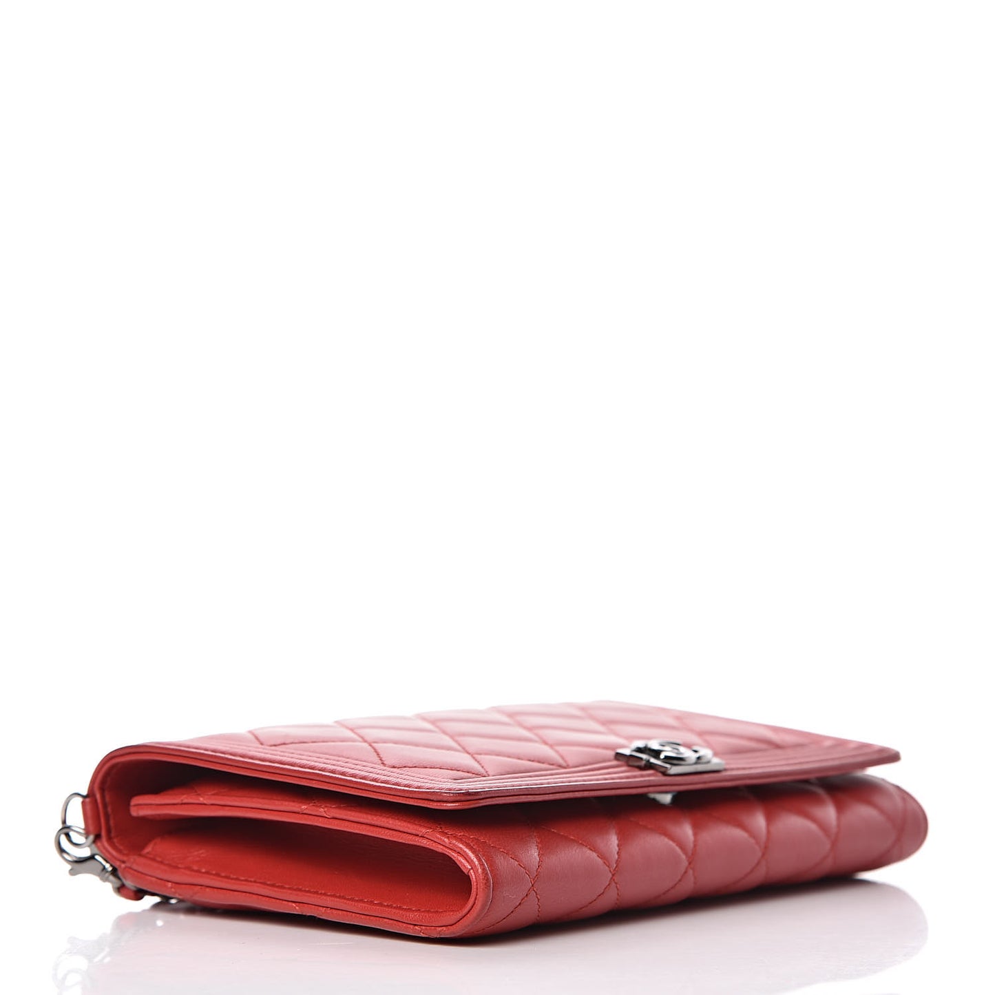 Lambskin Quilted Boy Wallet On Removable Chain WOC Red