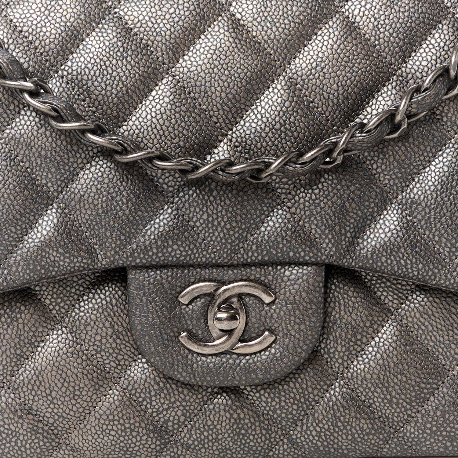 Chanel Metallic Caviar Quilted Jumbo Double Flap Dark Silver 9 of 13