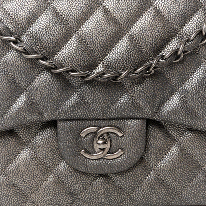 Chanel Metallic Caviar Quilted Jumbo Double Flap Dark Silver 9 of 13