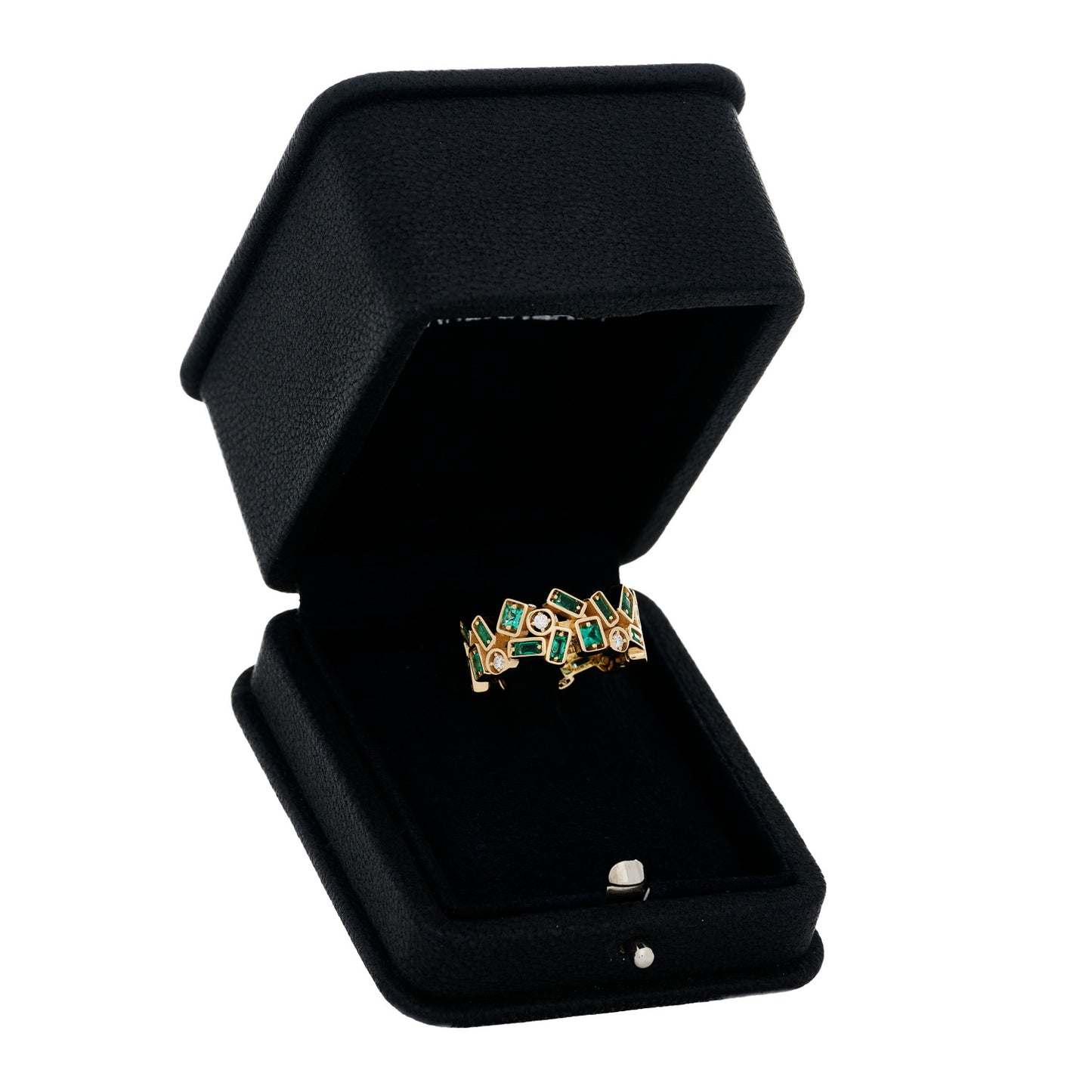 18K Yellow Gold Diamond Emerald Mosaic Ring 54 6.75