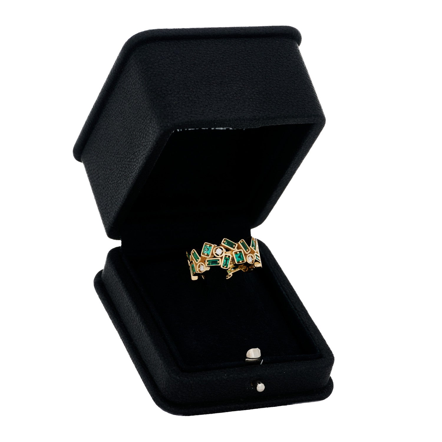Suzanne Kalan 18K Yellow Gold Diamond Emerald Mosaic Ring 54 6.75 6 of 6