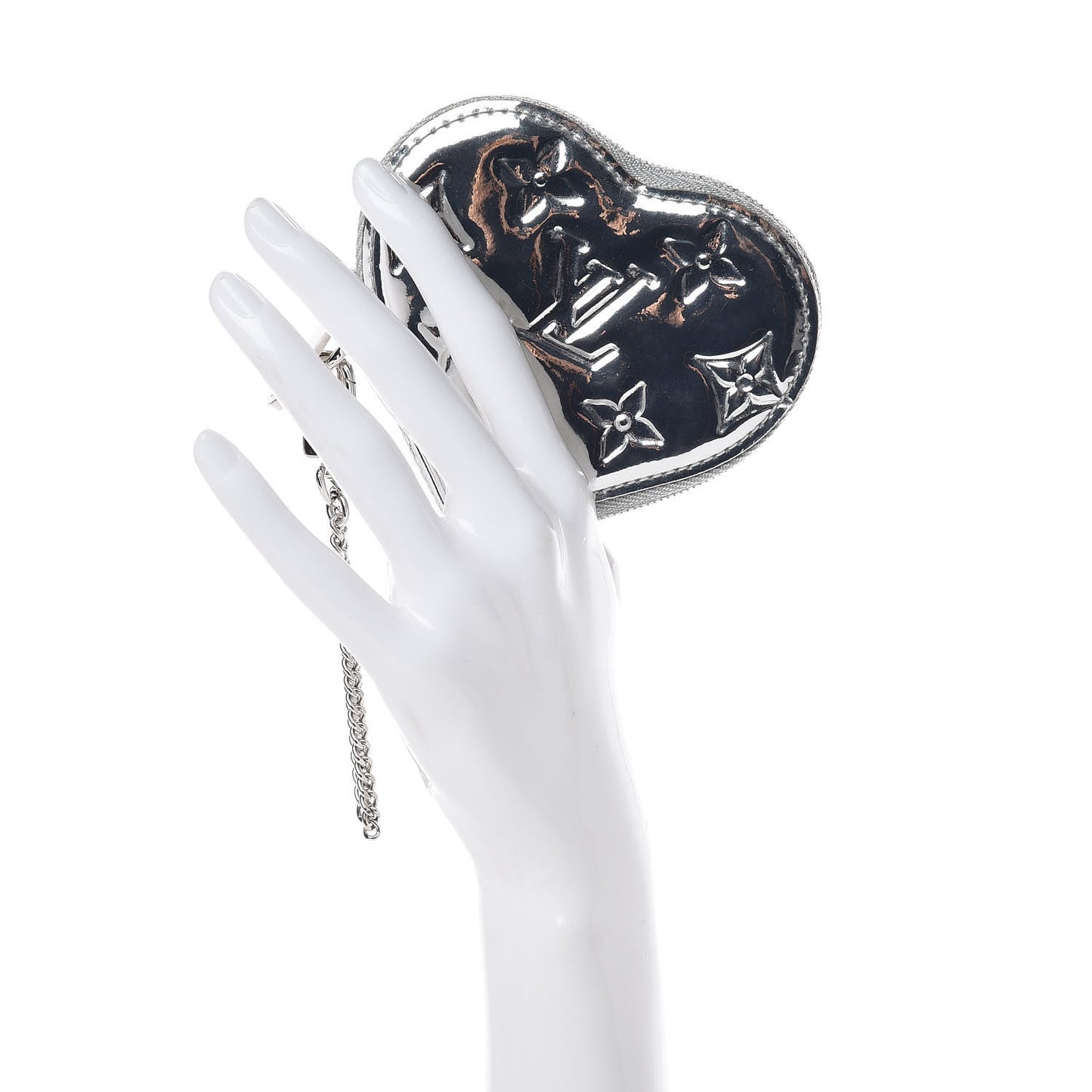 Monogram Miroir Heart Coin Purse Silver