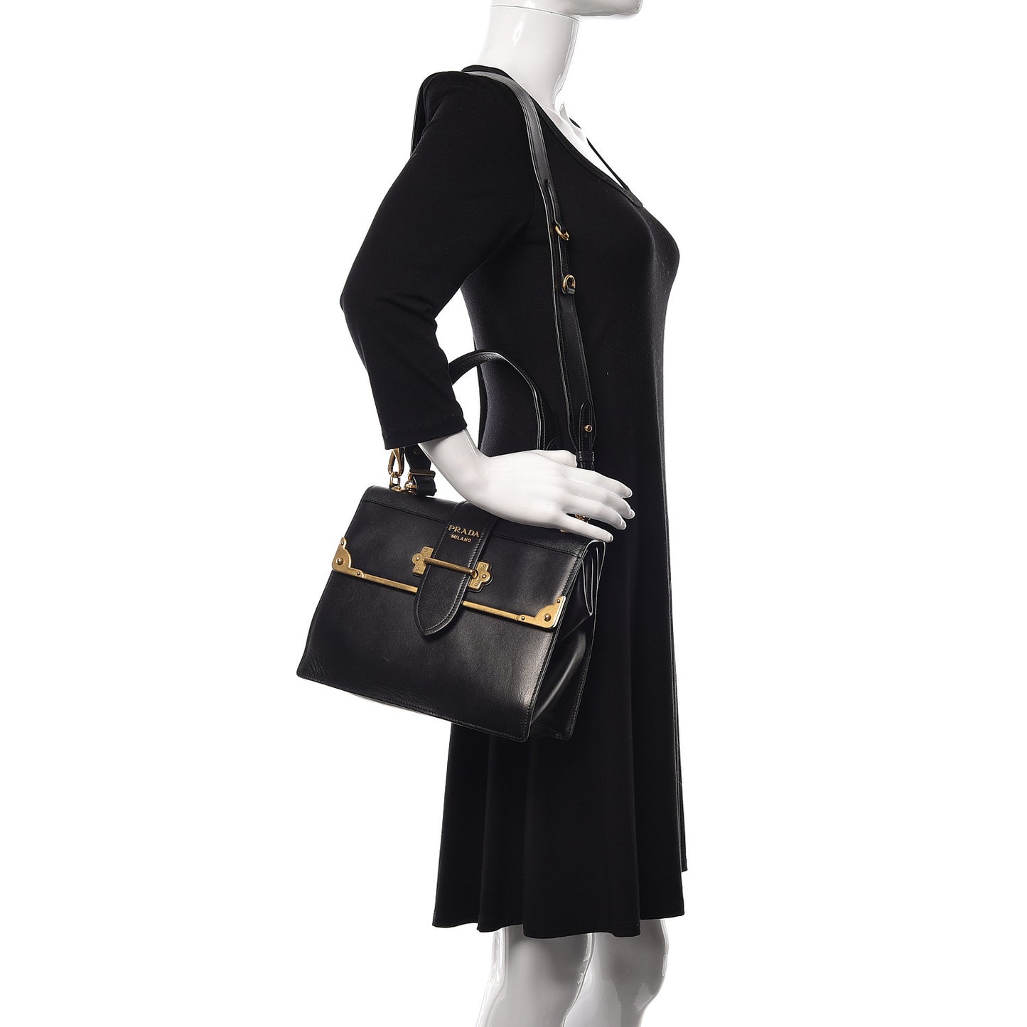 City Calfskin Saffiano Cahier Top Handle Bag Black