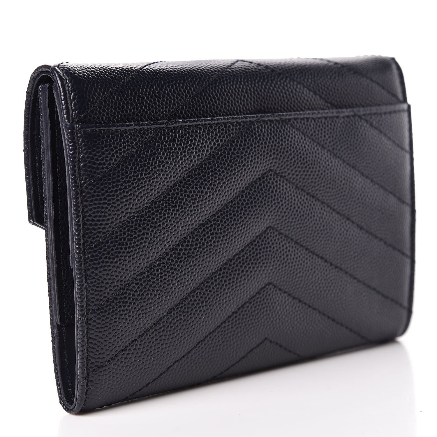 Saint Laurent Grain De Poudre Matelasse Chevron Small Monogram Passport Case Deep Marine 3 of 7