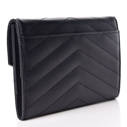 Saint Laurent Grain De Poudre Matelasse Chevron Small Monogram Passport Case Deep Marine 3 of 7