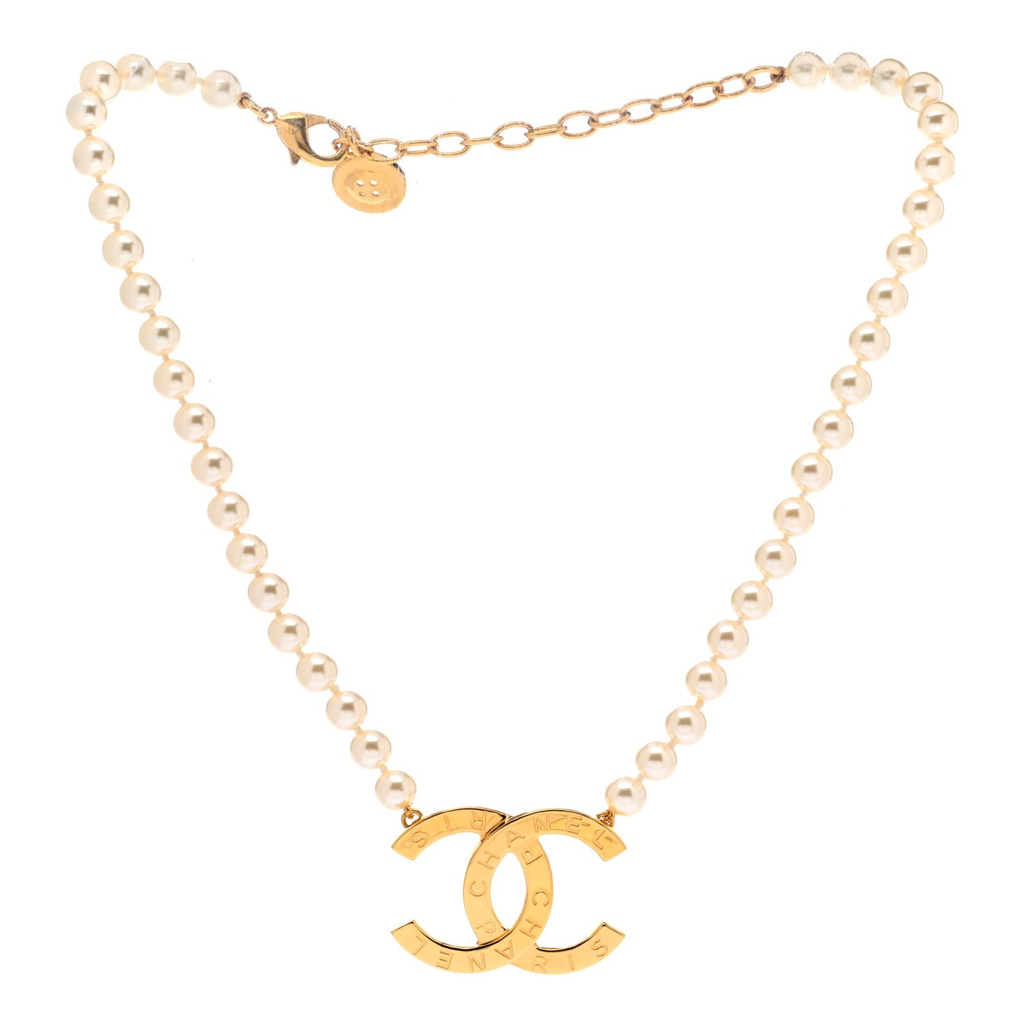 Pearl CC Paris Button Short Necklace Gold