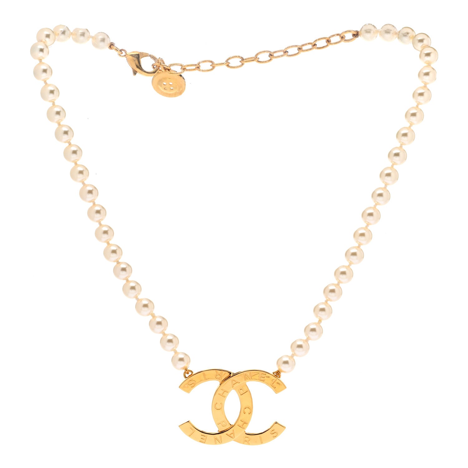 Chanel Pearl CC Paris Button Short Necklace Gold 3 of 5