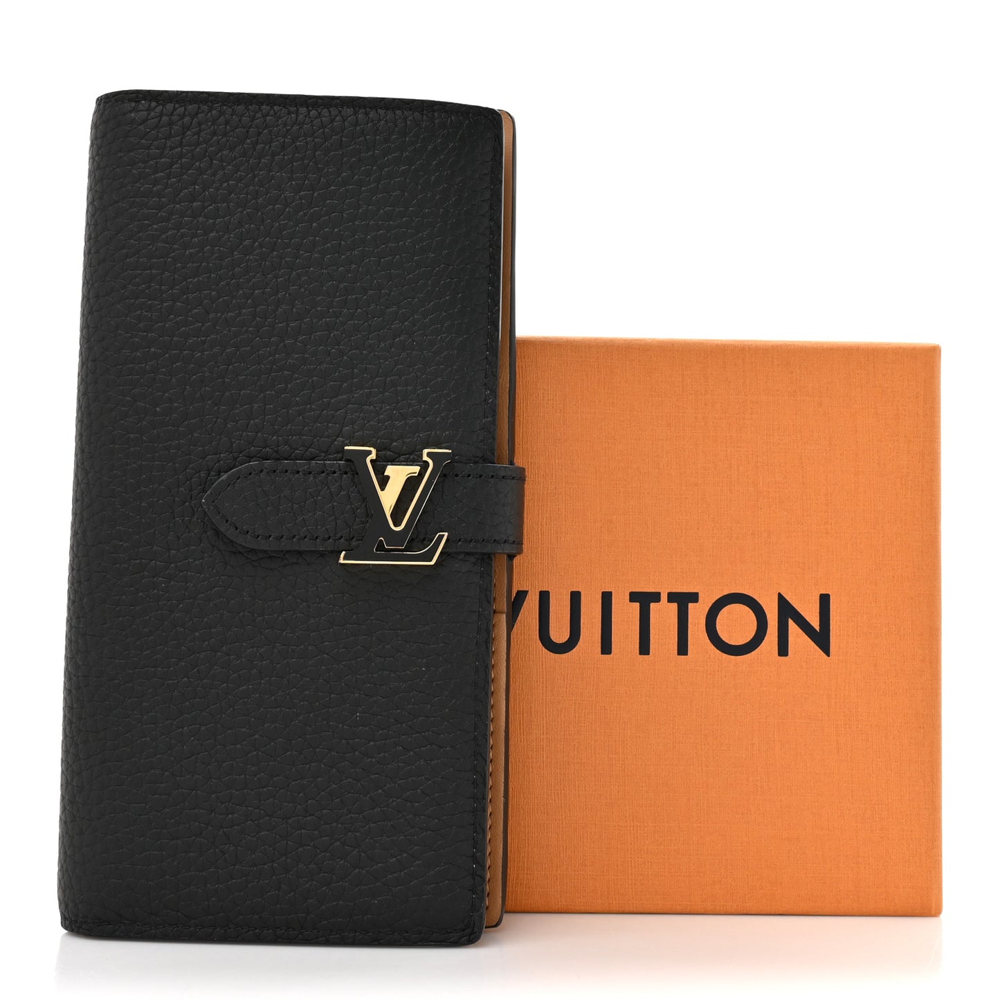 Taurillon LV Vertical Capucines Wallet Black Arizona