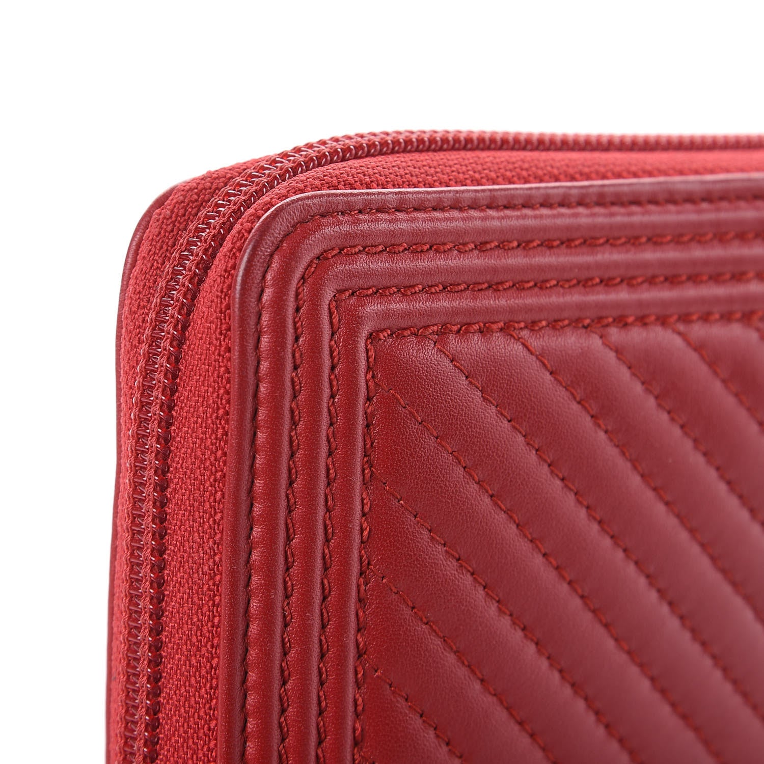 Chanel Lambskin Chevron Quilted Zip Around Boy Wallet Red 11 of 14