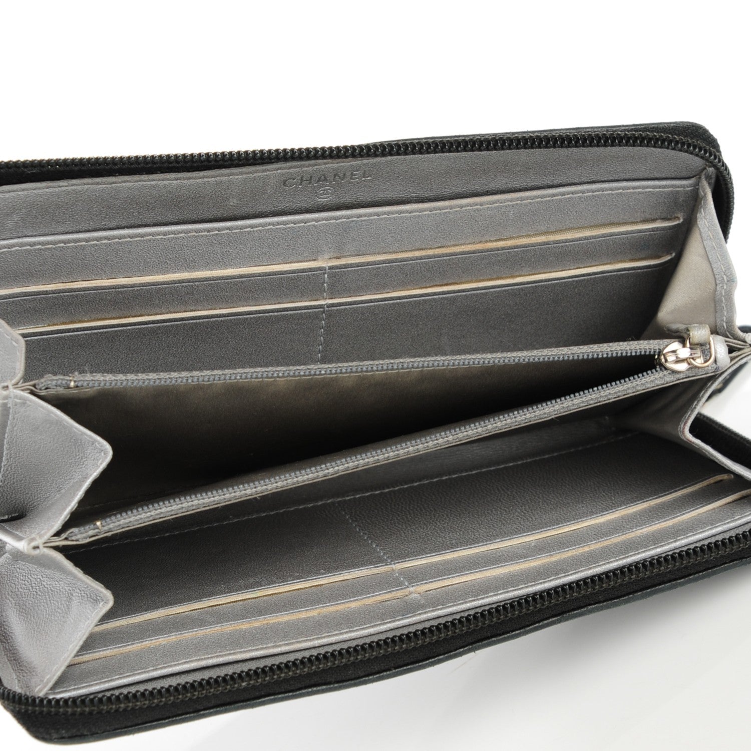 Chanel Lambskin Camellia Embossed Large Zip Around Gusset Wallet Black 5 of 8