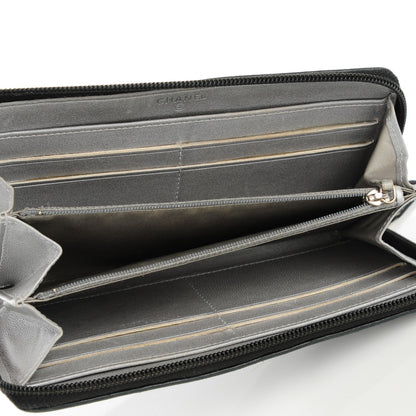 Chanel Lambskin Camellia Embossed Large Zip Around Gusset Wallet Black 5 of 8