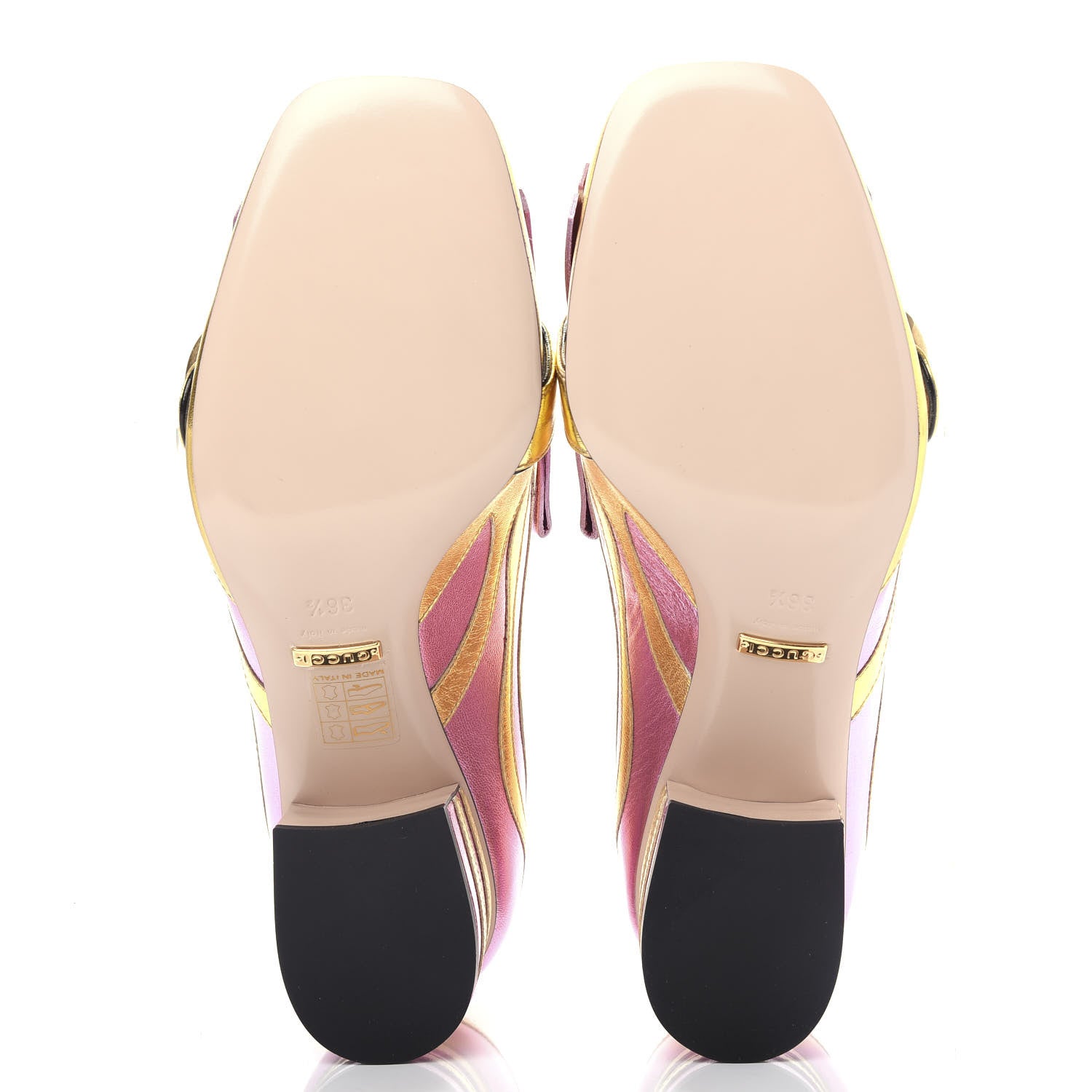 Gucci Metallic Nappa Inlay GG Marmont Fringe 50mm Loafer Pumps 36.5 Oro Vecchio Rosa 6 of 12